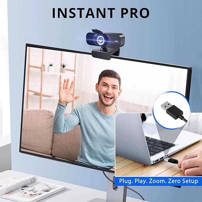 1080P Webcam for Computer, Wide Angle USB C, Plug and Play, Privacy Cover, Web Cam with Tripod, External Camera for Laptop/Desktop/Mac/PC