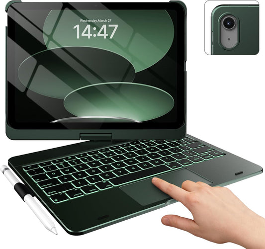 typecase Touch iPad 10th Generation Case with Keyboard (10.9", 2022) and iPad A16 (11th Gen, 2025) – 360° Rotatable, 11-Color Backlit, Multi-Touch Trackpad, Thin & Light (Midnight Green)