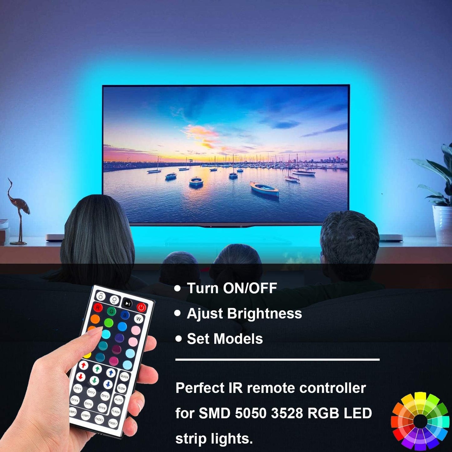 44 Key RGB LED Strip Light Remote Controller, IR Remote Controller Replacement for SMD 5050 3528 2835 RGB LED Light Strip Lights (1 Pack)