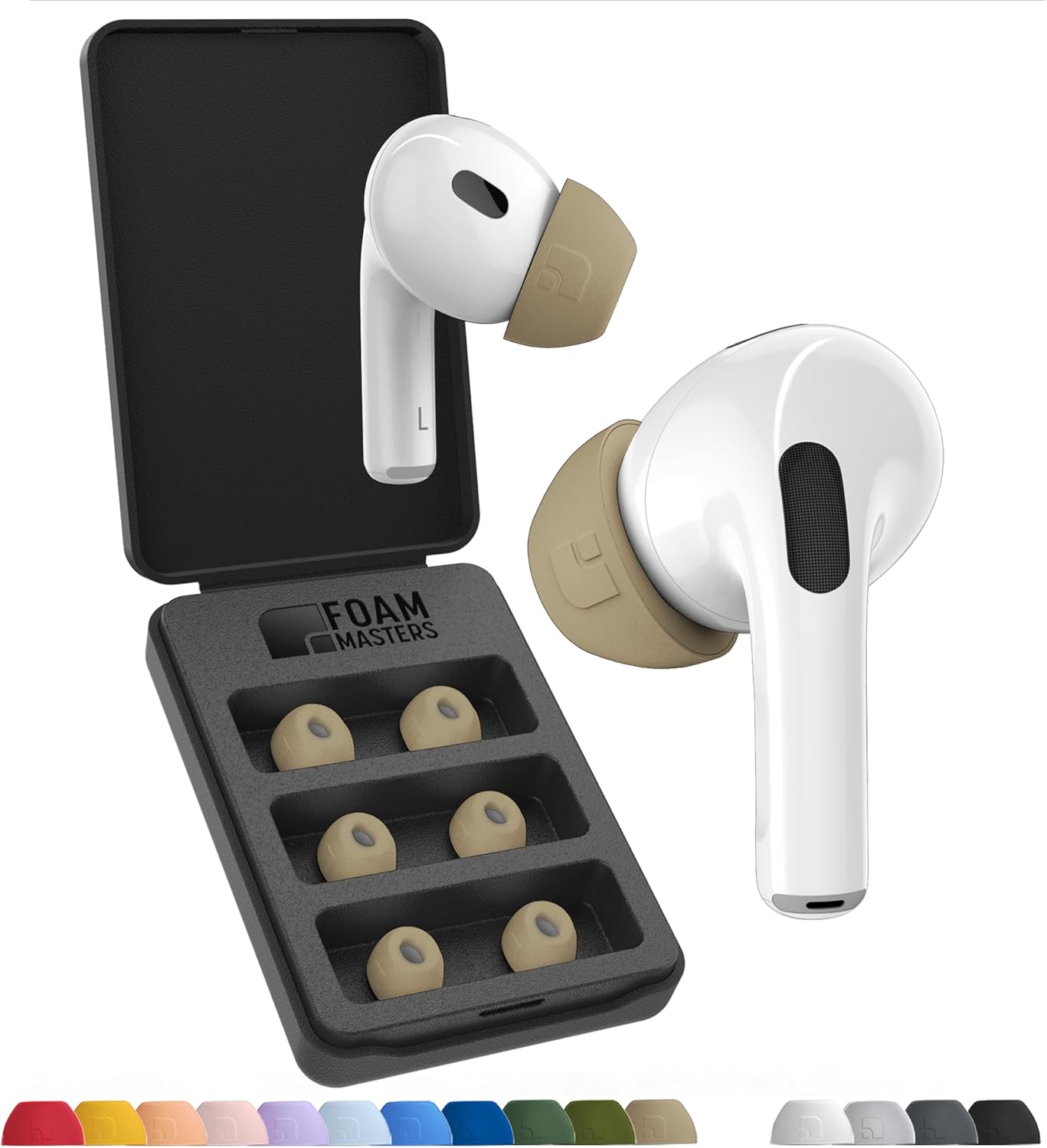 Foam Masters Ultra-Premium Memory Foam Ear Tips for AirPods Pro 1st & 2nd Gen | 3 Pairs | Black Magic Ver 6.0 | Secure | Comfort | Better Noise Cancel | Replacement Buds – FDE Tan, Medium