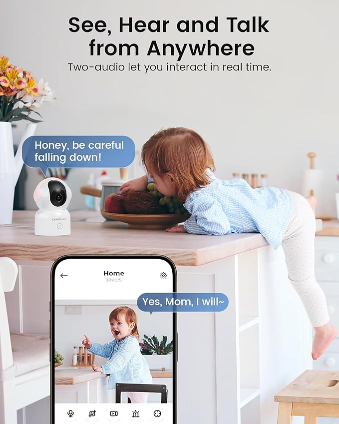2K 3MP Security Camera Indoor Wireless, 360° Cameras for Home Security Indoor with Motion Detection, Pet Cam with Phone App, Baby Monitor-Night Vision, One-Touch Call, 2-Way Talk, Works with Alexa