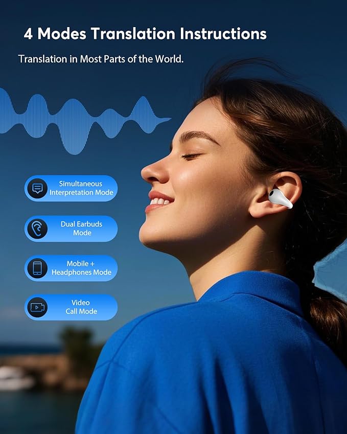 AI Translation Earbuds Real Time 144 Languages 60H Playtime Translator Ear Buds Audifonos Traductores Inglés Español Wireless Earphones Bluetooth Headphones for Travel Business Meeting,Dusk White