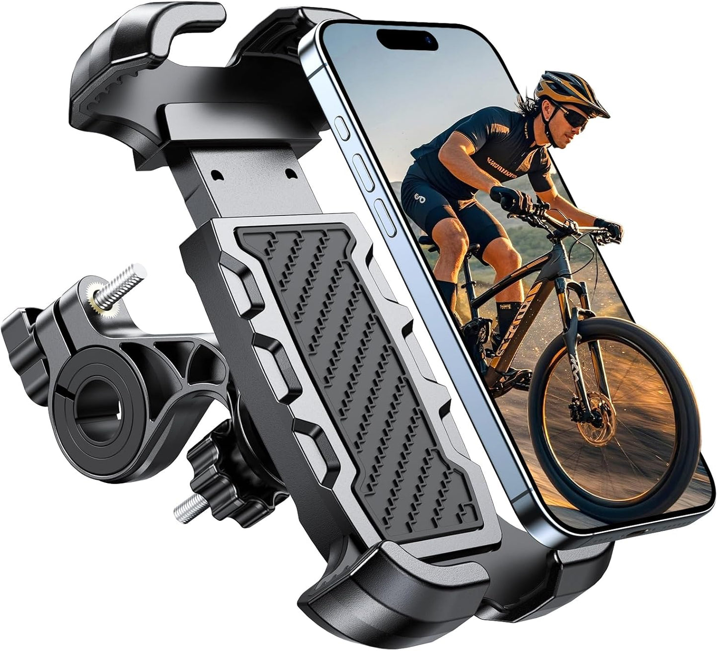 Motorcycle Phone Mount, Upgrade [Never Fall Off] [0 Shake] Bike Phone Mount, [3s Put & Take] 360° Rotatable Phone Holder for Motorcycle Bike Bicycle Scooter Compatible with Cellphones 4.7-6.8”