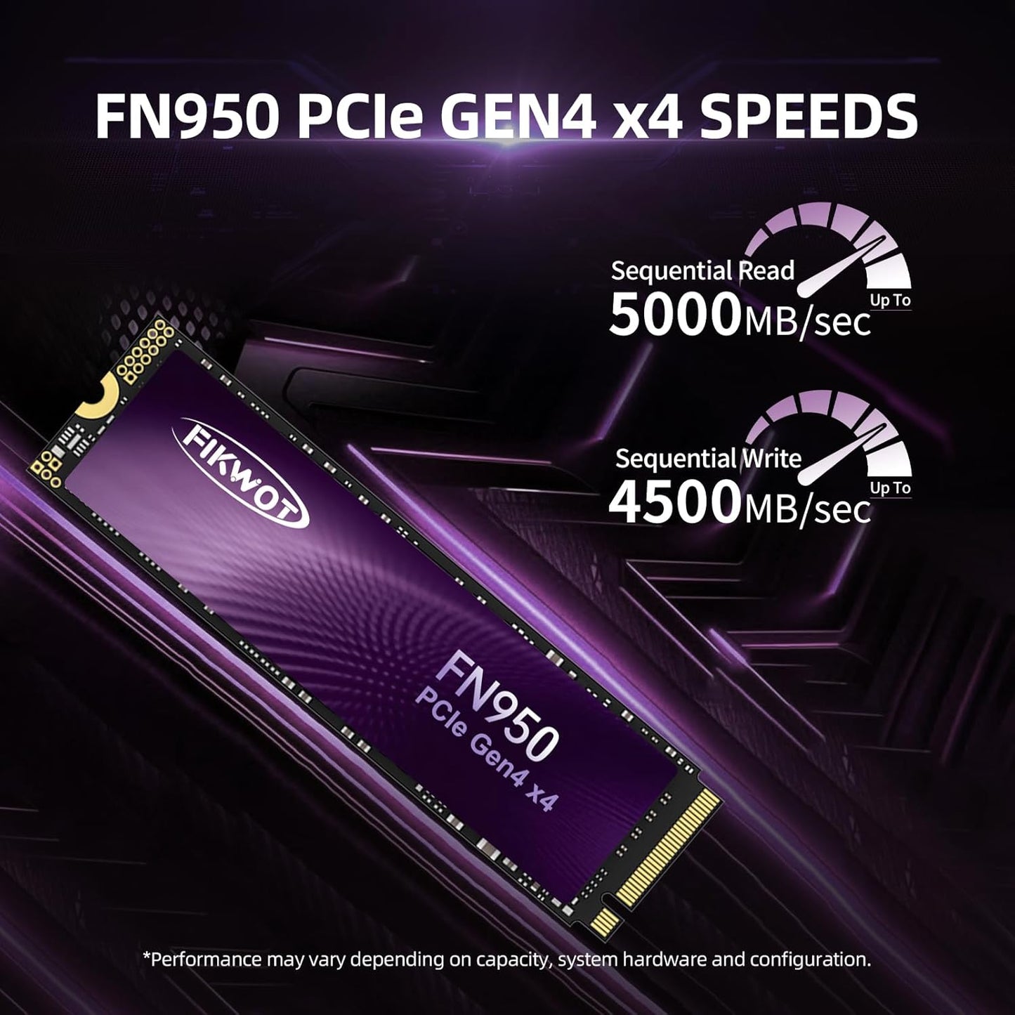 FN950 1TB NVMe SSD M.2 2280 PCIe Gen4x4, Up to 5000MB/s, Internal Solid State Drive, Configure SLC Cache, Storage and Memory Expansion for PS5 Laptop Desktop