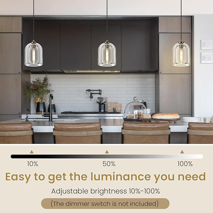 Crystal Aged Brass Pendant Light: Set of 2 Dimmable Antique Copper Hanging Pendant Light Fixtures over Kitchen Island - 5.1” Cylinder Modern Luxury Dining Room Pendant Lighting 3000k e12 Bulb Included