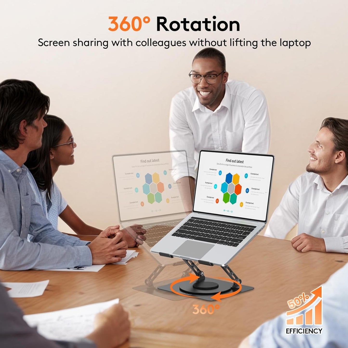 TECKNET Laptop Stand for Desk, 360 Rotating Base, Ergonomic Foldable Computer Stand for Laptop Riser Height Adjustable, Compatible with MacBook Pro, All Laptops 10-17" - Black