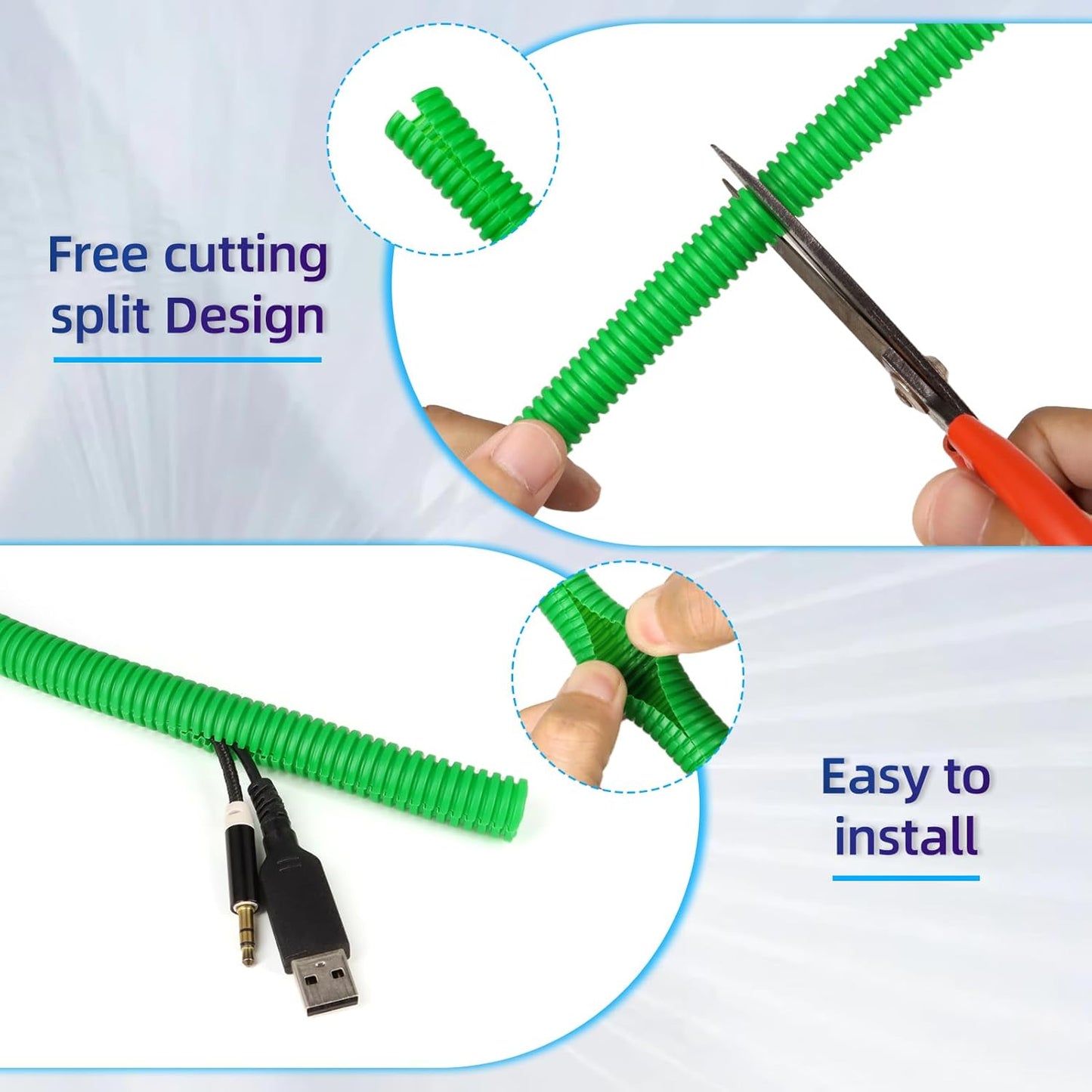 Split Wire Loom Tubing,10,25ft Cord Protectors from Pets No Chew, Flexible Wire Covers Cord Protectors, Protective Split Cable Sleeve for Automotive Home Industrial Wires(Green, 1.12inch-10ft)