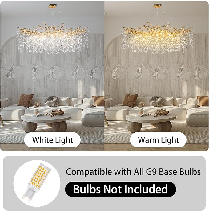 YUYI Modern Crystal Chandelier, 47" Gold Tree Branch Chandelier, 18-Light Round Raindrop Chandeliers for Dining Room, Living Room, Foyer, Entryway, Kitchen, Bedroom, Luxury K9 Crystal Light Fixture