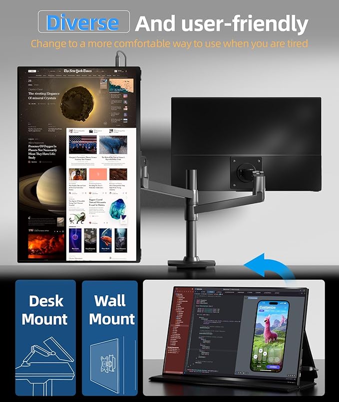 Ingnok Portable Monitor, 18.5 Inch FHD 1080P 100% sRGB Laptop Screen Extender USB C HDMI Portable Gaming Monitor w/Smart Cover & Speakers, External Monitor for Laptop Mac PC