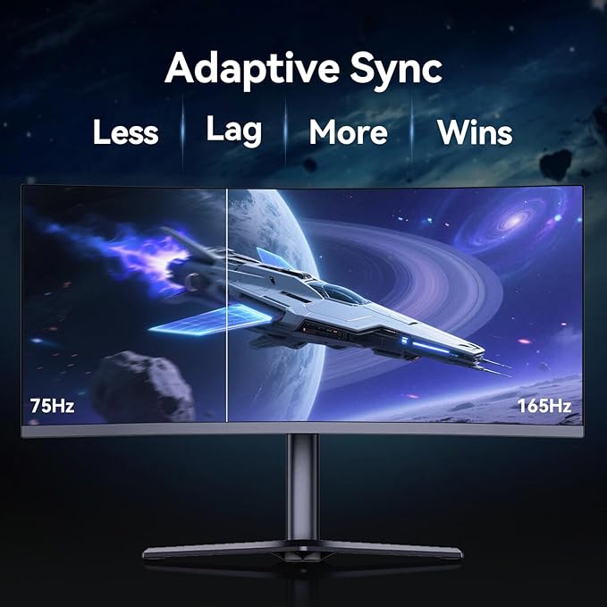 34 inch 4K Curved Monitor, WQHD (3440x1440) 165Hz 1500R Ultrawide Gaming Computer Monitor, Support Freesync,1ms Support 1 Audio Out, 2 HDMI & 2 DP, VESA Mount/Tilt Adjustable- (G34WQ)