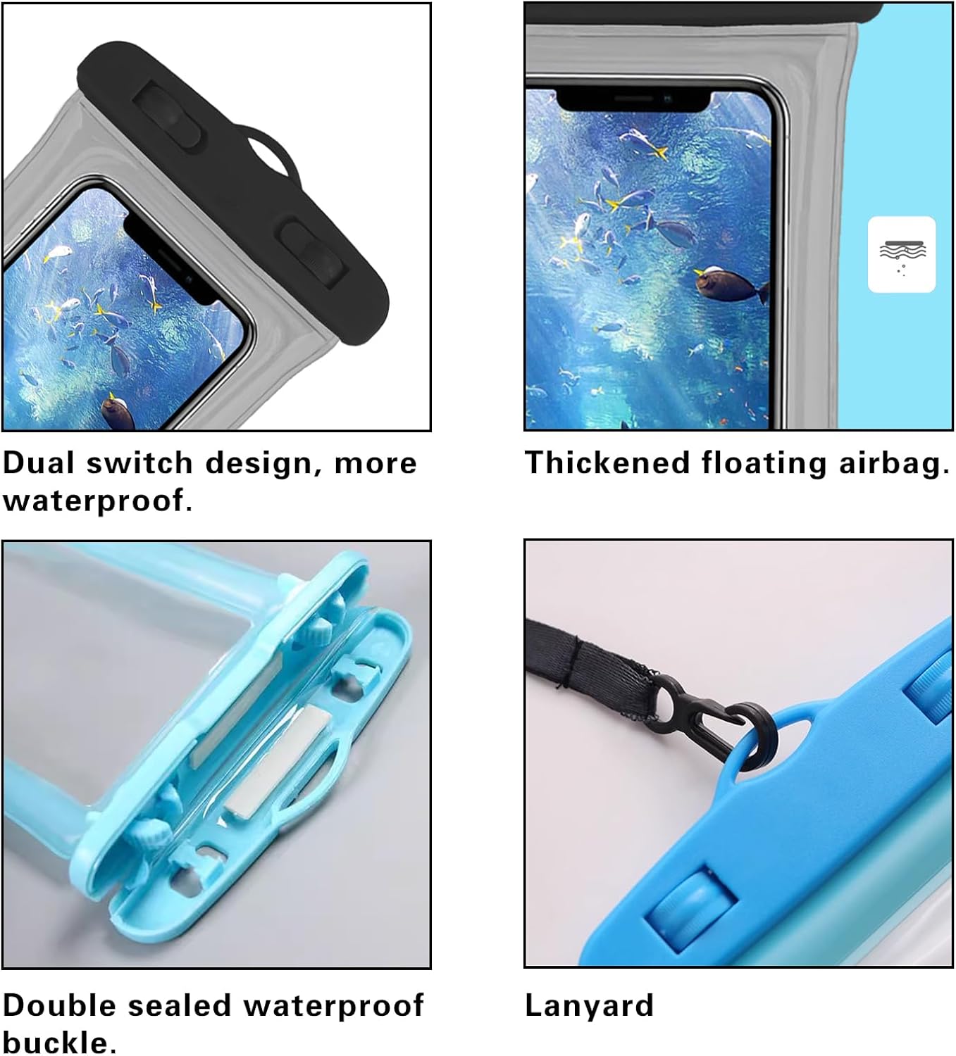 2 Pcs Waterproof Phone Pouch, Universal IPX8 Floating Waterproof Cell Phone Case Dry Bag, Compatible with Most Cell Phone on Market, Waterproof Phone Protector for Beach Swimming (Blue + Green)