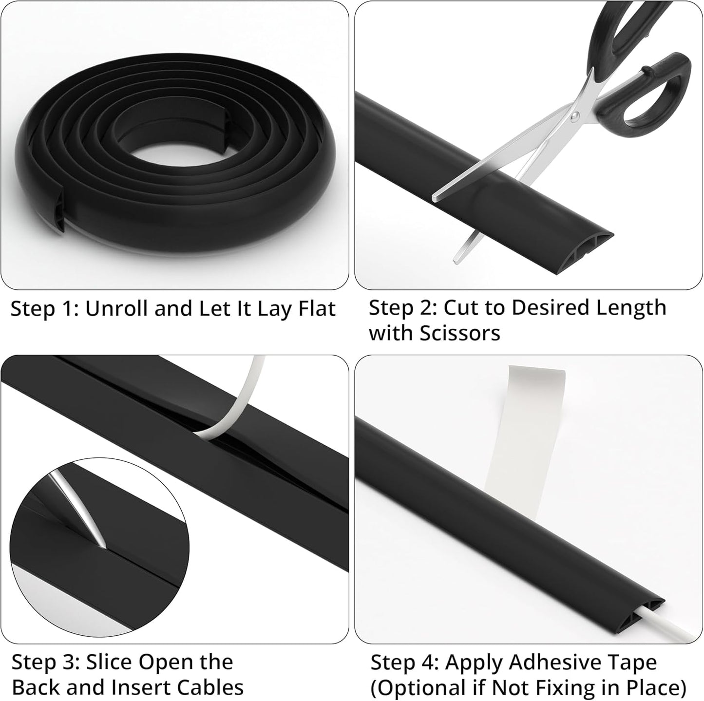 ZhiYo 5.6ft Cord Covers for Wires on Floor, Cord Hider Floor Hide Extension Cords, Soft PVC Cable Cover Cable Protector, Wire Cavity W0.62in H0.31in, Smoked Brown Wood