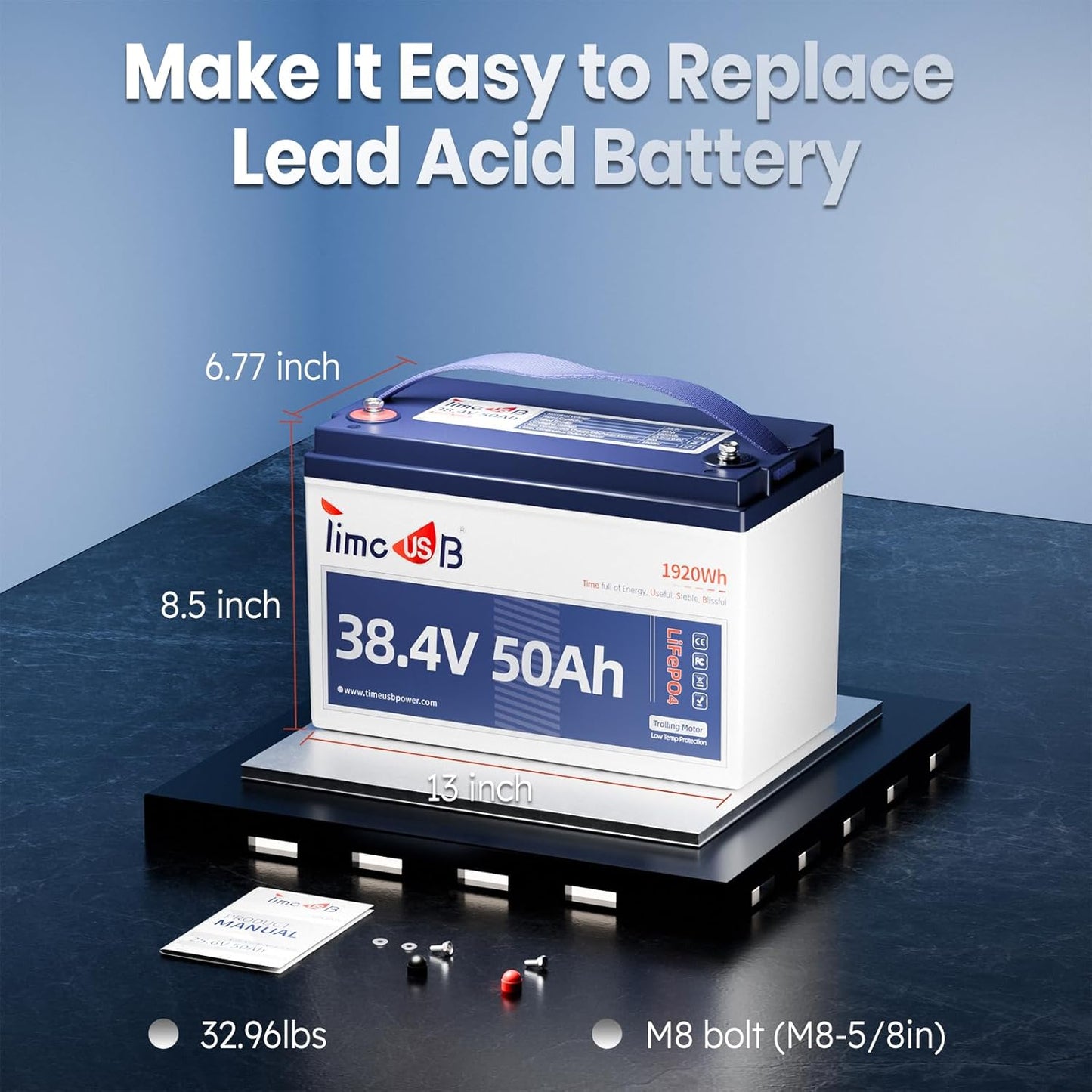 36 Volt Lithium Battery 50Ah for 36V Trolling Motor, Upgrade 1.2C Discharge 60A Current, 36V LiFePO4 Battery with Low Temp Protection, Up to 15000 Deep Cycle Lithium Battery Group31