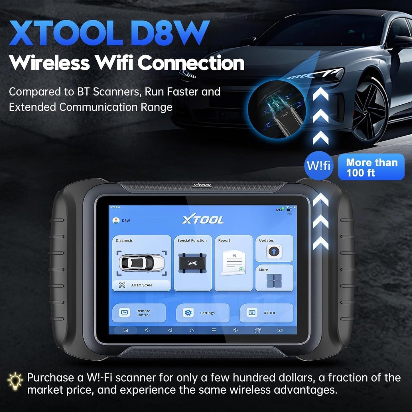 XTOOL D8W OBD2 Scanner Diagnostic Tool Wireless Bidirectional Scan Tool with Topology, ECU Coding, 42 Reset, Active Tests, Crankshaft Relearn, All System PMI, CANFD/DoIP FCA, 3-Yr Update
