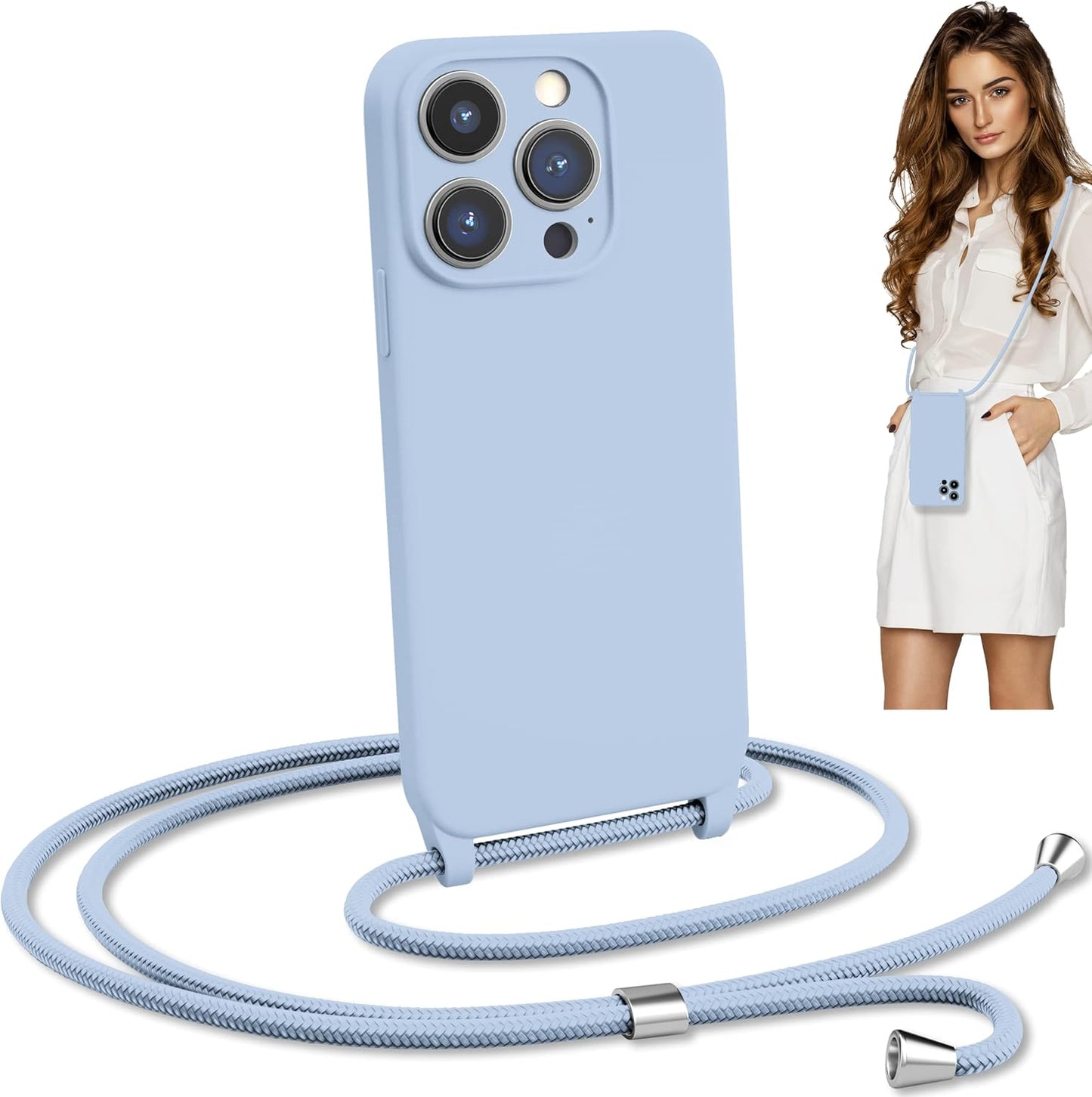 Blaspins Crossbody Strap Phone Case for iPhone 13 Pro Max, Adjustable Rope, Belt Neck Lanyard, String Detach Lanyard, Drop Proof Sturdy, Wrist Hand Free Protective Cover 6.7 inch 13 Pro Max - Blue