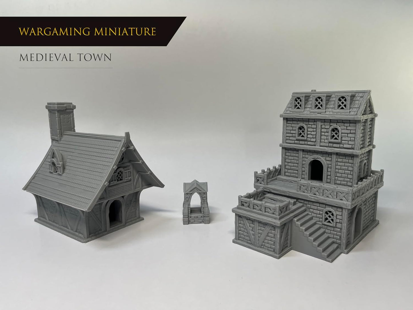 Medieval Miniature Building Terrain Set Compatible with Tabletop RPG War Games, Dioramas Building Set, Paintable, Gift for Tabletop Hobby Enthusiasts by HAUTICO (18mm Scale)