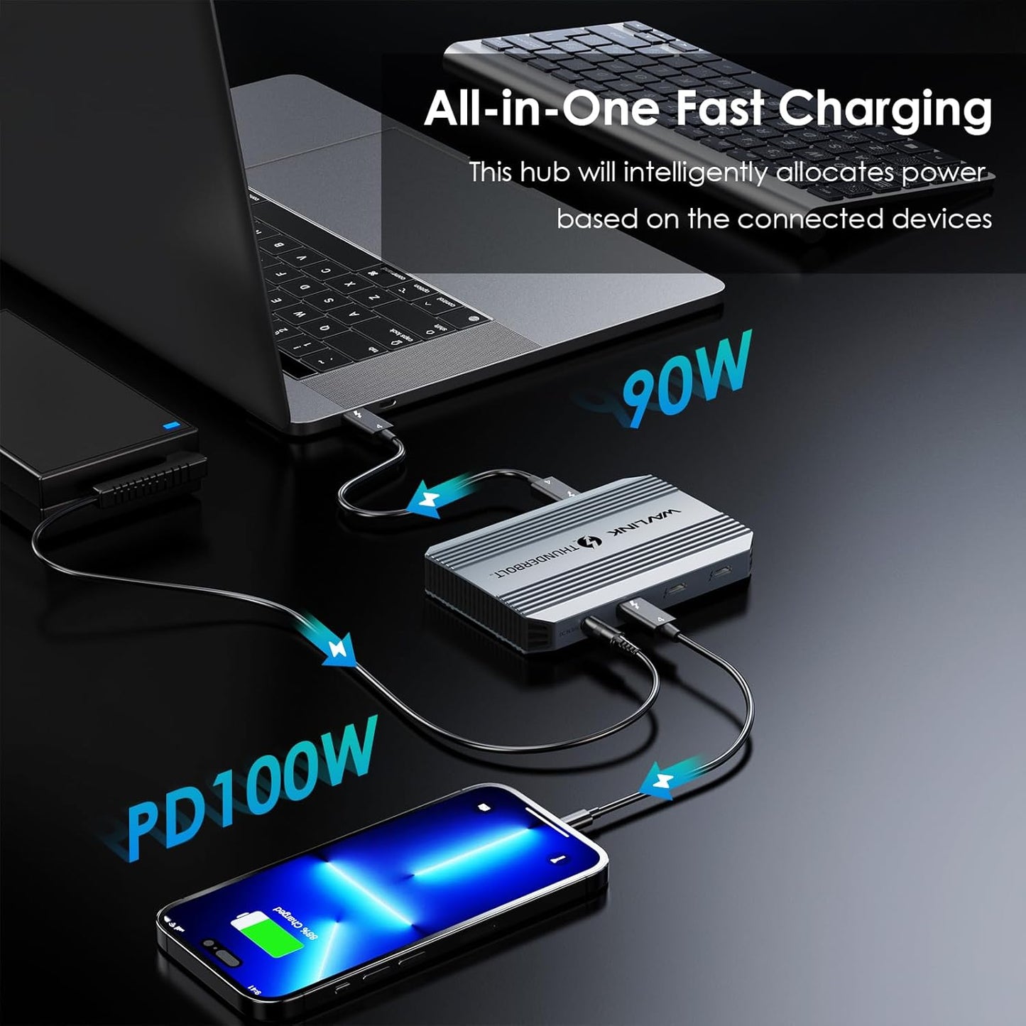 Thunderbolt 4 Hub, WAVLINK USB C Hub with Single 8K/ Dual 4K Display, 100w PD in, USB-A 3.2 Gen 2, for MacBook Pro/Air M1 M2 M3, Thunderbolt 4/3 Laptop