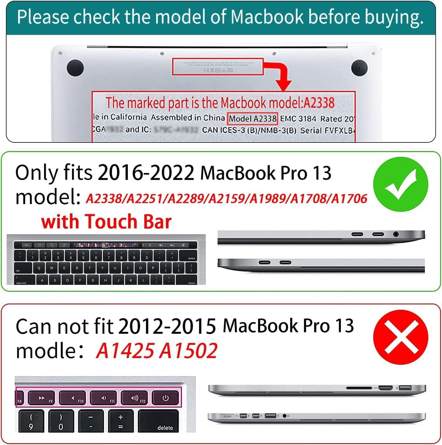 Teryeefi for MacBook Pro 13 inch Case M2 M1 2022 2020-2016 Release (Model A2338 A2289 A2251 with Touch Bar), Plastic Hard Shell Case & Keyboard Cover & Screen Protector, Hand-Drawing Floral