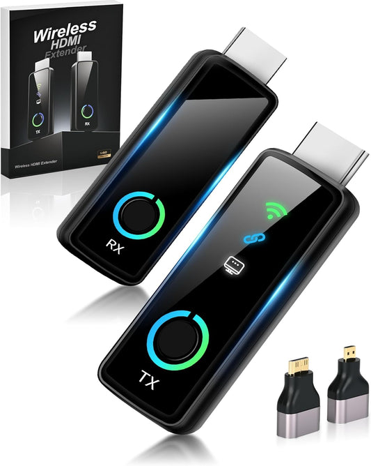 2025 Wireless HDMI Transmitter and Receiver with LED Display, 4K Decode 1080P@60Hz Ultra FHD Video Output, 328ft/100M HDMI Extender 5G+2.4G for Video to Monitor from PC/Laptop/HDTV/Camera, Plug&Play