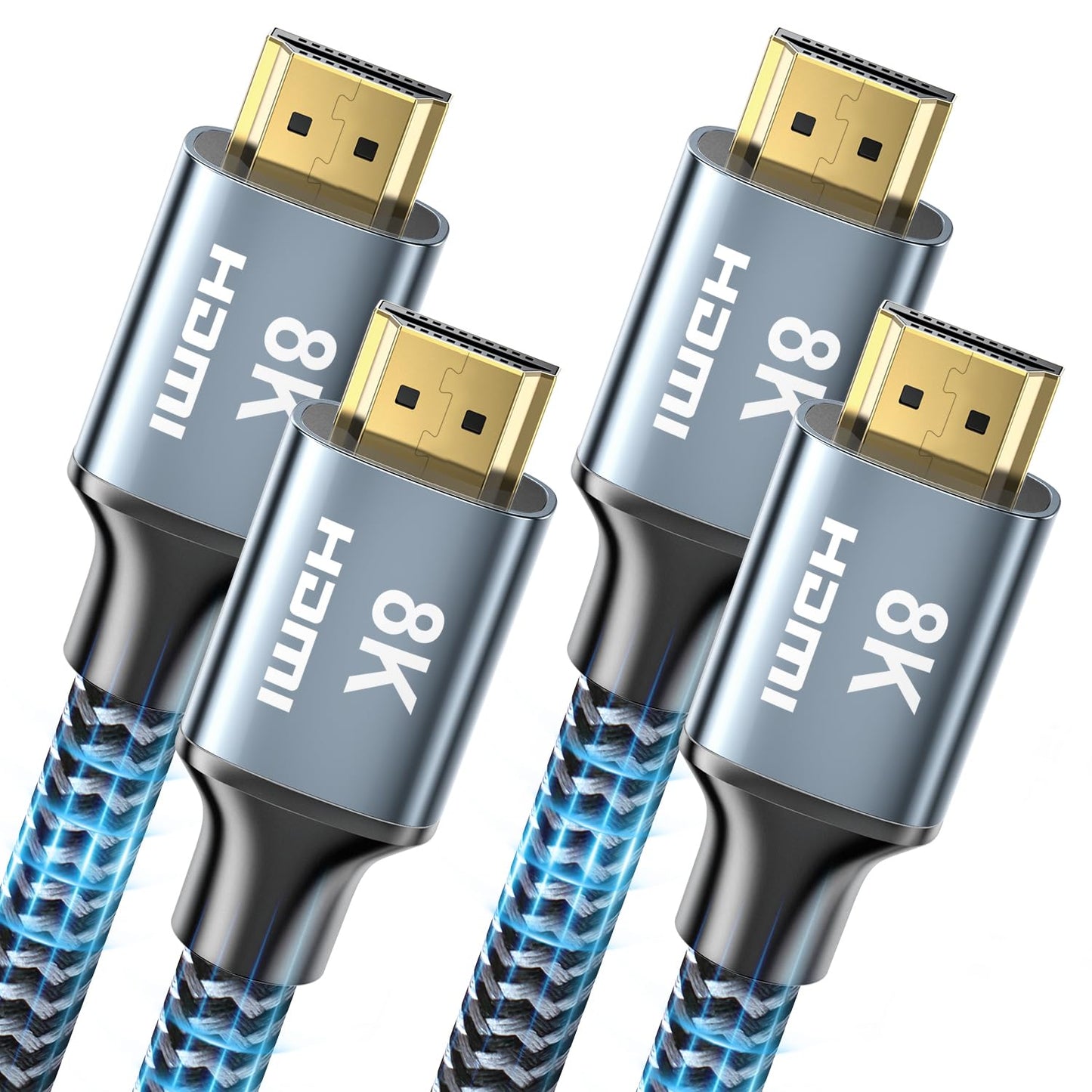 8K HDMI Cable 1 ft 2Pack, 48Gbps High Speed HDMI 2.1 Cable, Braided HDMI Cable 2.1 8K 60Hz 4K 120Hz Support for HDR eARC HDCP 2.2/2.3, HDMI Cord Compatible with HDTV, Laptop, Monitor, PC