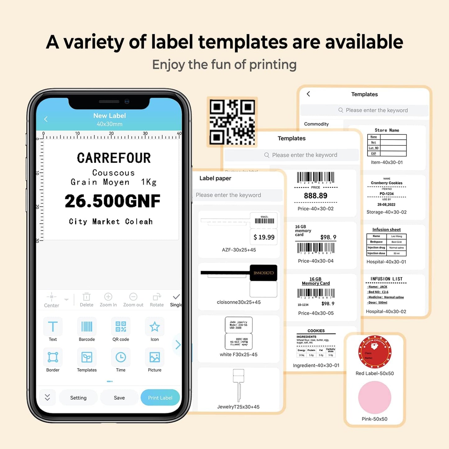 Phomemo M110 Label Maker Machine-Barcode Label Printer, Portable Sticker Maker for Price Tag, Logo,Address, Mailing, Home, Office & Small Business, Compatible with Phones&PC Orange