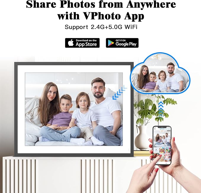 Large 32GB Digital Photo Frame - Dual-WiFi Smart Digital Photo Frame IPS Touch Display, 17-inch Electronic Digital Photo Frame, Auto-Rotate, Easy to Share Photo Video via App Email, Mom