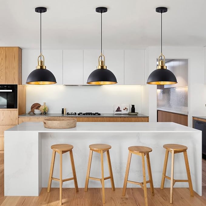 Matte Black Farmhouse Pendant Light, Adjustable Height, Vintage Hanging Industrial Ceiling Lights Fixture for Kitchen Island Hallway Dining Room 2 Pack