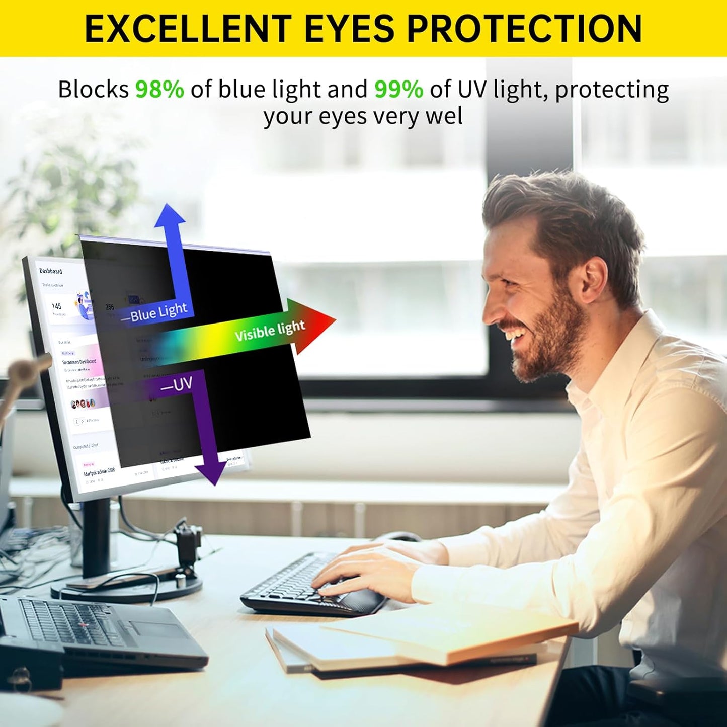 19.5 Inch Computer Privacy Screen for 16:9 Computer Monitor, Anti-Blue Light Monitor Privacy Screen Filter, Anti-UV Computer Screen Privacy Shield