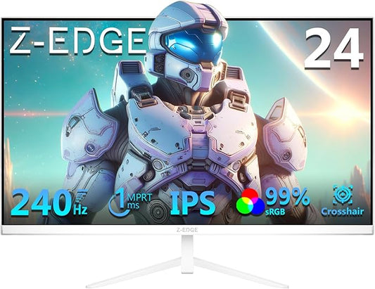 Z-Edge 24 inch 240Hz 165Hz Gaming Monitor, FHD 1080p, MPRT 1ms, IPS Monitor Gaming, 350nits, 16.7M Colors, 99% sRGB, UG24PJ Frameless Bezel, DP x1, HDMI x1(White)
