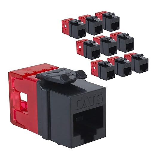 ICC CAT6 Keystone Jack with Slim Profile 180 Degree Punch Down, RJ45 UL Listed PoE++ TAA Compliant for Wall Plate or Patch Panel, Works with JackEasy Termination Tool, Black 10 Pack