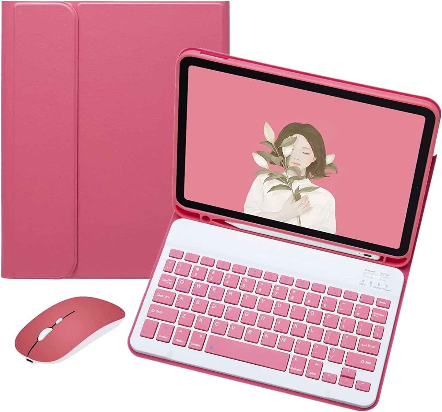 AnMengXinLing Lovely Keyboard Case for iPad 9th/8th/7th Generation with Mouse,Case for iPad9 iPad8 iPad7 10.2 inch with Pencil Holder and Deatachable Keyboard Mouse, New Pink
