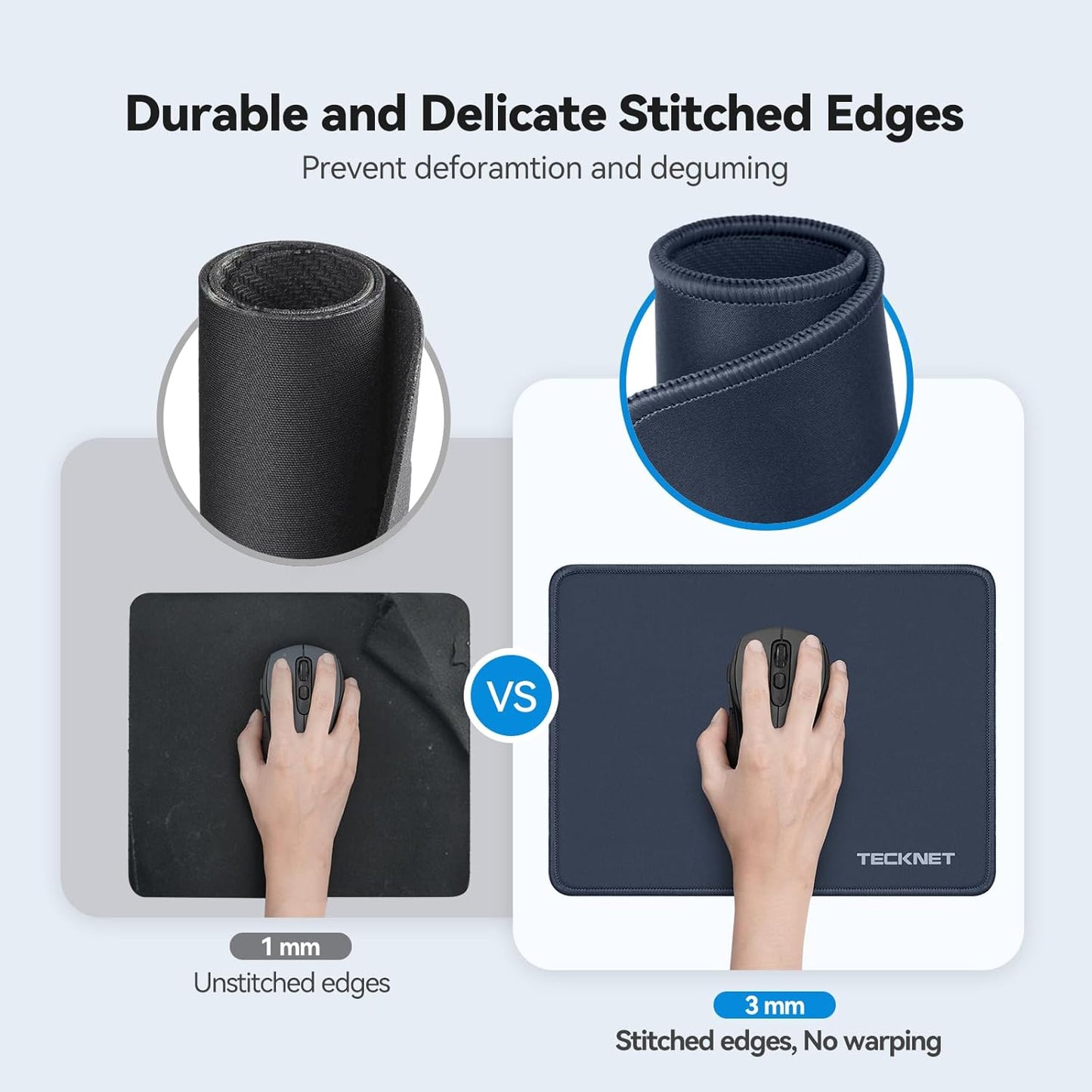 TECKNET Mouse Pad with Anti-fray Stitchin, Waterproof Surface & Non-Slip Rubber Base with Stitched Edges Gaming Mouse Mat for Laptop，Compatible with Laser and Optical Mice