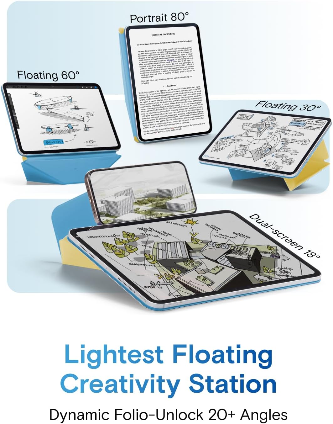 MOFT Dynamic Folio Case for iPad Pro 11-inch(2nd/3rd/4th Generation, 2020/2021/ 2022), Silm Magnetic Stand Case with 20+ Viewing Angles, Auto Wake/Sleep,Panna Cotta x Faded Jeans