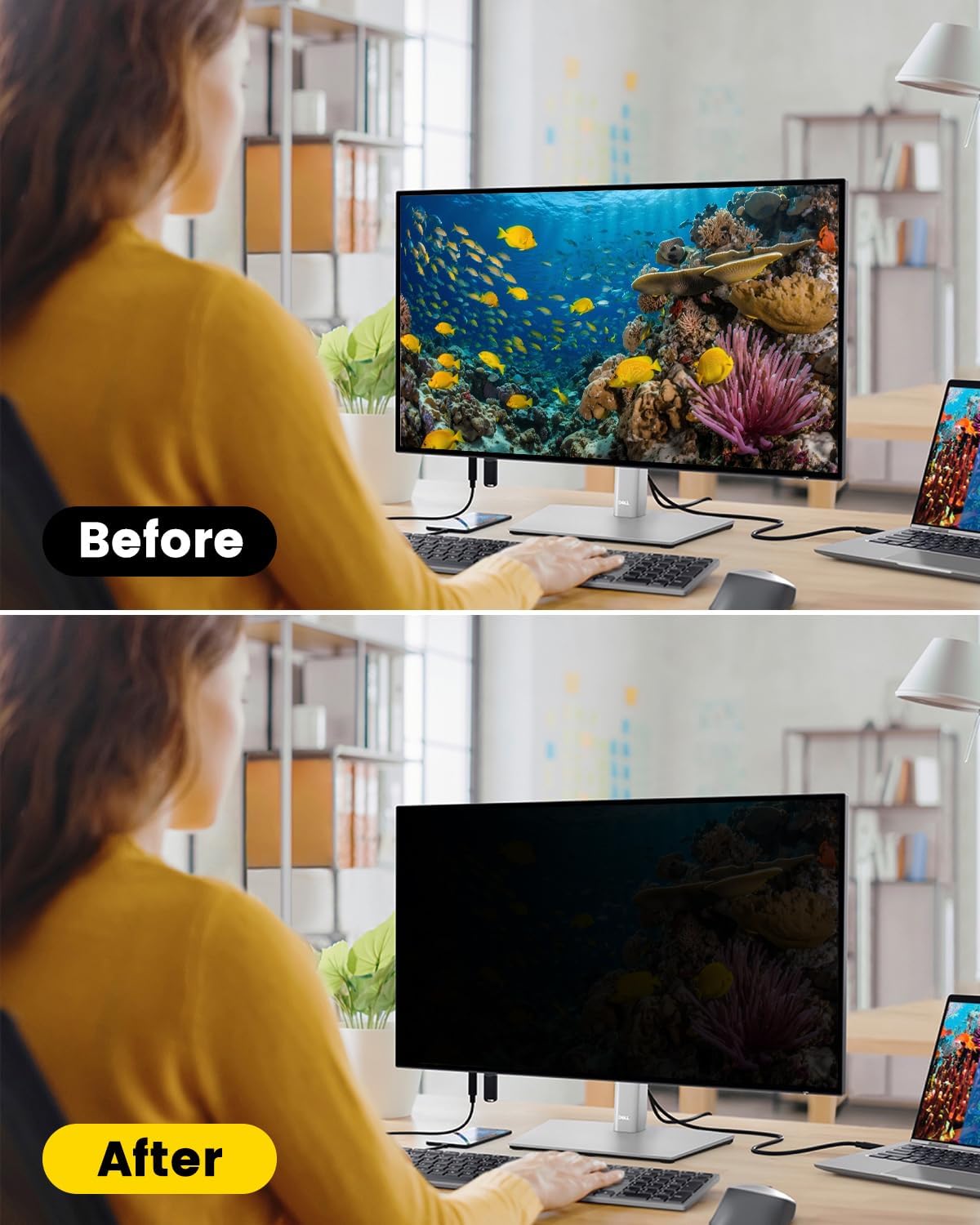 F FORITO 24 Inch 16:9 360°Privacy Screen Protector for Computer Monitor, Removable Eye Protection Anti Blue Light Anti Glare Computer Screen Privacy Shield for All 24" Widescreen Monitors