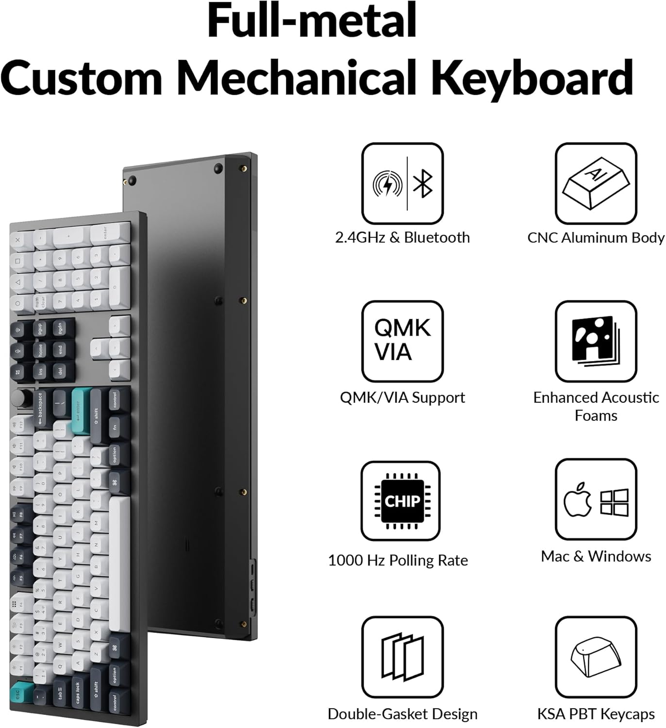 Keychron Q6 Max QMK/VIA Bluetooth Wireless /2.4 GHz/USB-C Wired Custom Mechanical Keyboard, Full Size Programmable Knob RGB Backlit Hot-Swappable Gateron Red Switch for Mac Windows Linux - Black