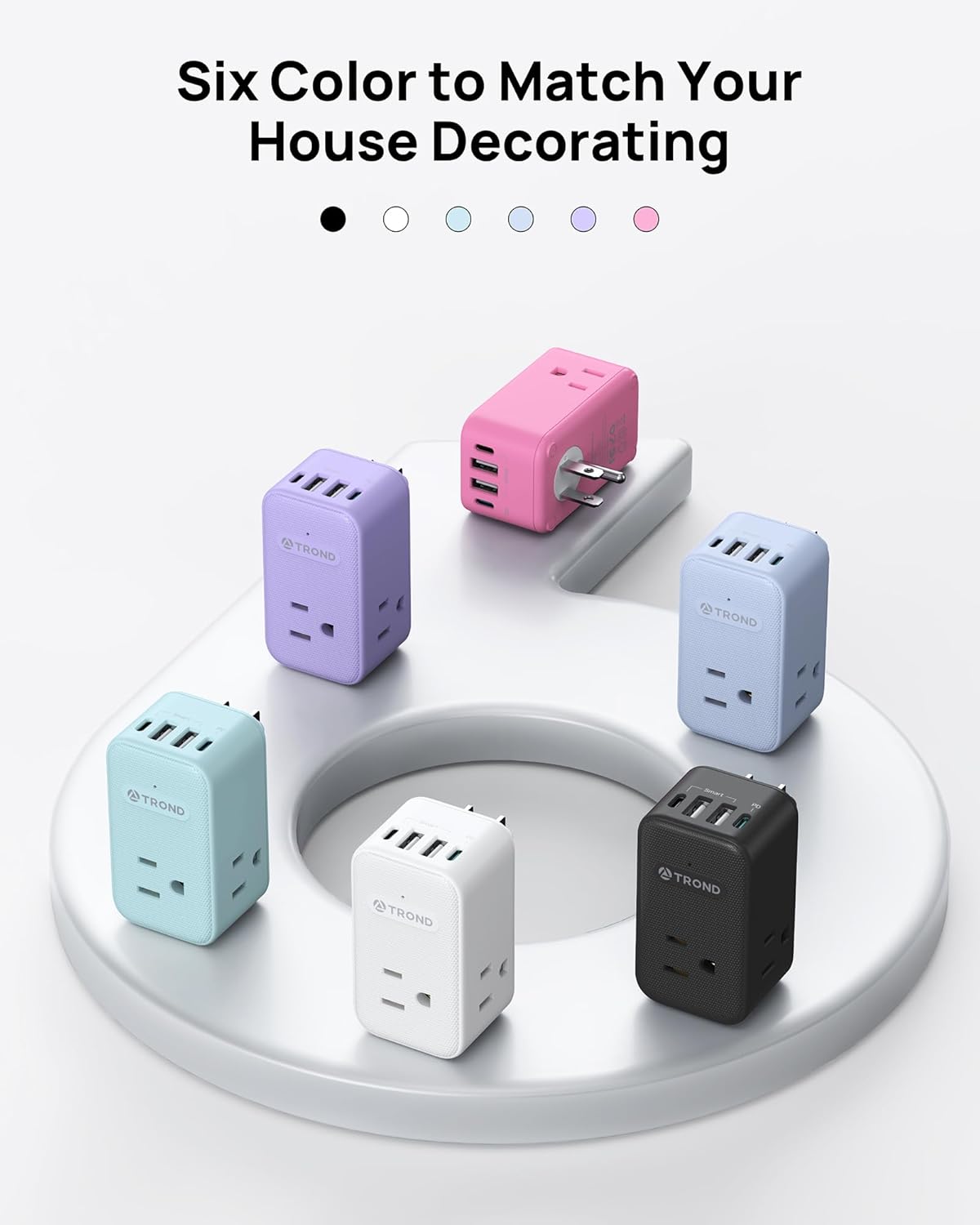 TROND Multi Plug Wall Outlet, 3 AC Outlet Extender with 360 Rotating Plug, Small Wall Adapter with PD 20W USB C, Cute and Durable for Purple Lovers, Goes with All Scenes Purple Vibe