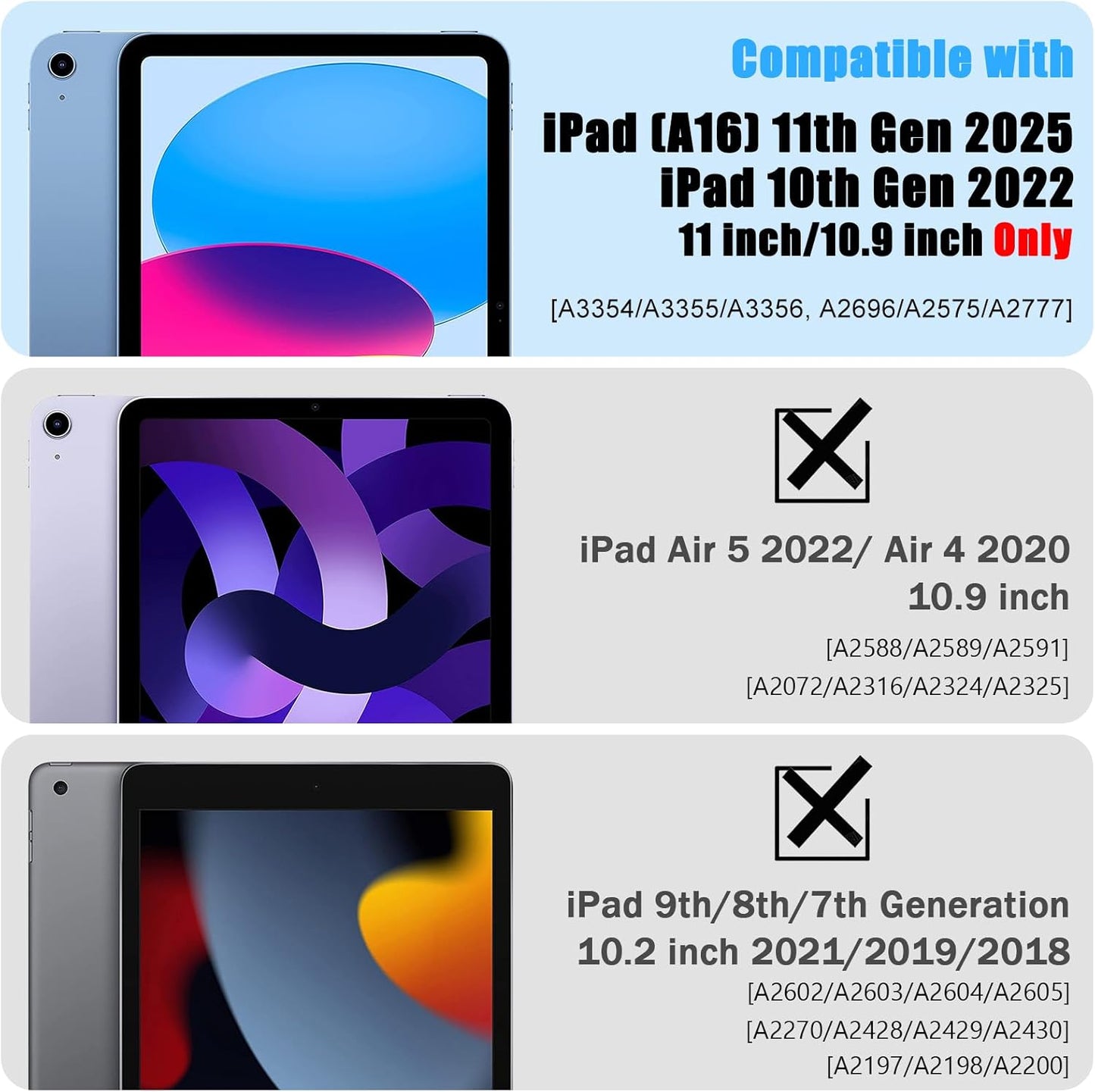 SCSVPN Case for iPad (A16) 11th Generation 11-inch 2025/10th Generation 10.9 Inch 2022, Full Body Shockproof Protective Cover with Pencil Holder, Rotating Stand & Handle, Shoulder Strap - Navy Blue