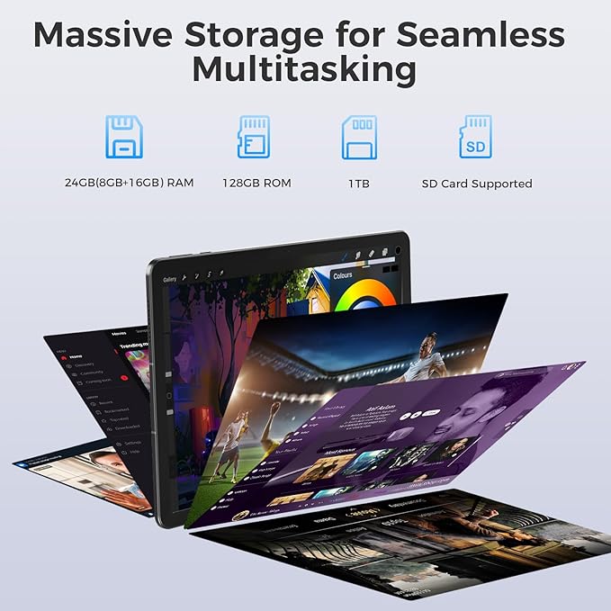 11inch Tablet, Android 15 Tablet 2560 * 1600IPS 2.5K Widevine L1, G100(MT8781) Octa-core Processor, 24GB RAM,128GB ROM, Wi-Fi 6& Bluetooth 5.2, 8200mAh Battery