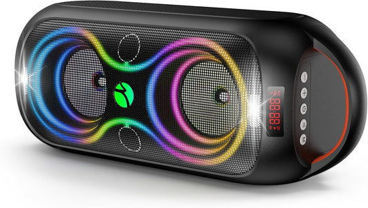 Wireless TWS Portable Bluetooth Speaker, Beat-Driven Lights, 120dB Loud Stereo Party Speaker with Bluetooth 5.3, USB/TF/AUX/FM/Mic, Built-in Carry Handle, Powerful Sound for Home,Outdoor,Party,Camping
