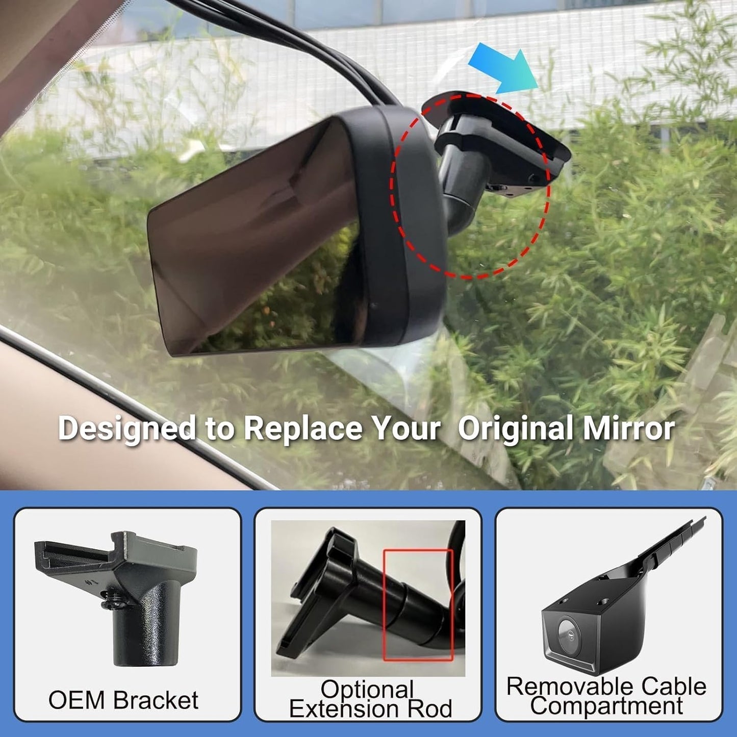 60FPS 9.2″ OEM Rear View Mirror Camera, Dash Cam, Detached Front Lens, 2K, Digital Signal Transmission, IMX462, IPS Screen, Night Vision, Parking Monitor, 64GB SD, for Trucks, Vans, SUVs