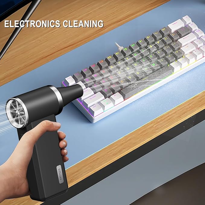 Cordless Electric Air Duster - 180K RPM Brushless Motor, 45W SuperFast Charge, 29.6Wh Rechargeable Battery, 4-Speed Adjustable Dust Blower for PC Cleaning, Electronics, Car & Woodworking, Black