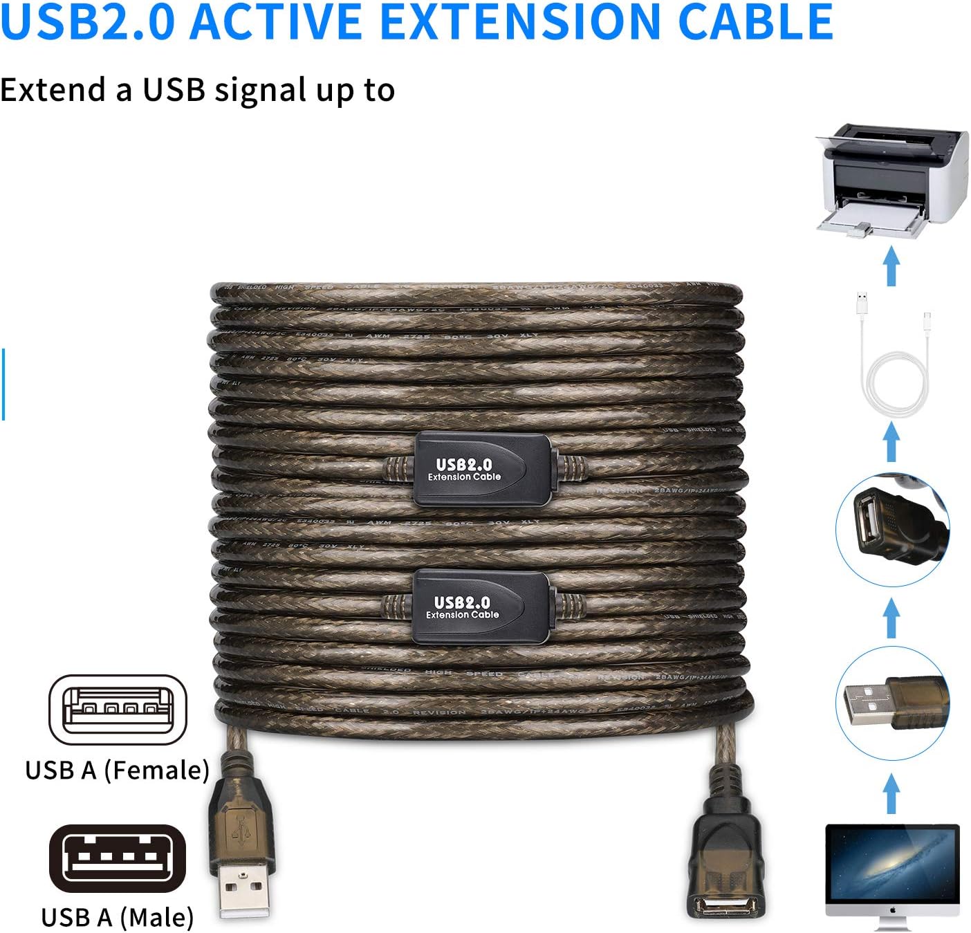 LDKCOK USB 2.0 Type A Male to A Female Active Repeater Extension Cable 75ft, High Speed 480 Mbps