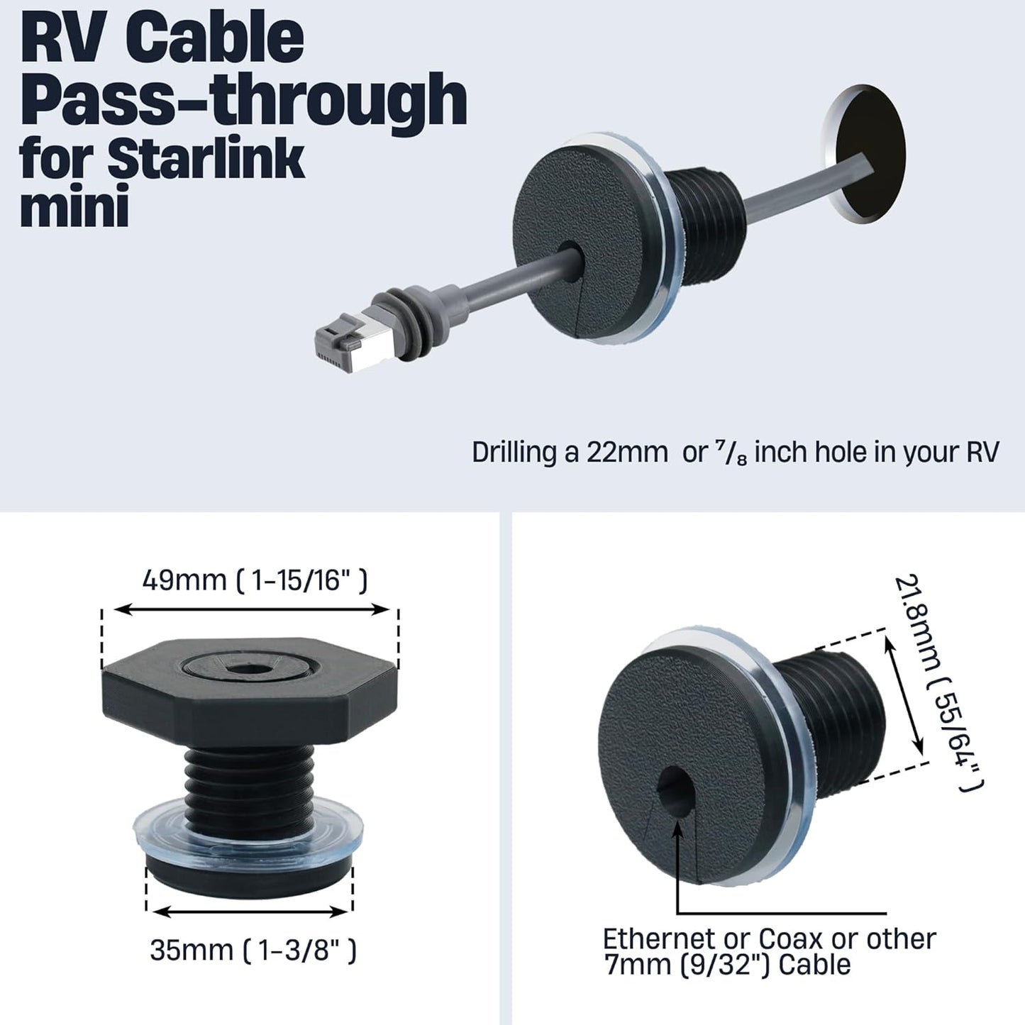 2Pcs RV Cable Passthrough for Starlink mini, RV Cable Grommet Compatible with Starlink, Ethernet, Coax, Water-Resistant and Anti-Drop RV Cable Routing(Gray)