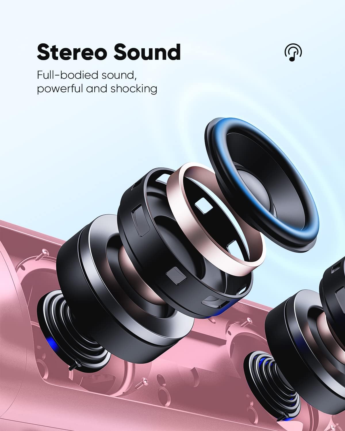 Bluetooth Speaker with HD Sound, Portable Wireless, IPX5 Waterproof, Up to 20H Playtime, TWS Pairing, BT5.3, for Home/Party/Outdoor/Beach, Stocking Stuffers, White Elephant Gifts for Adults (Pink)