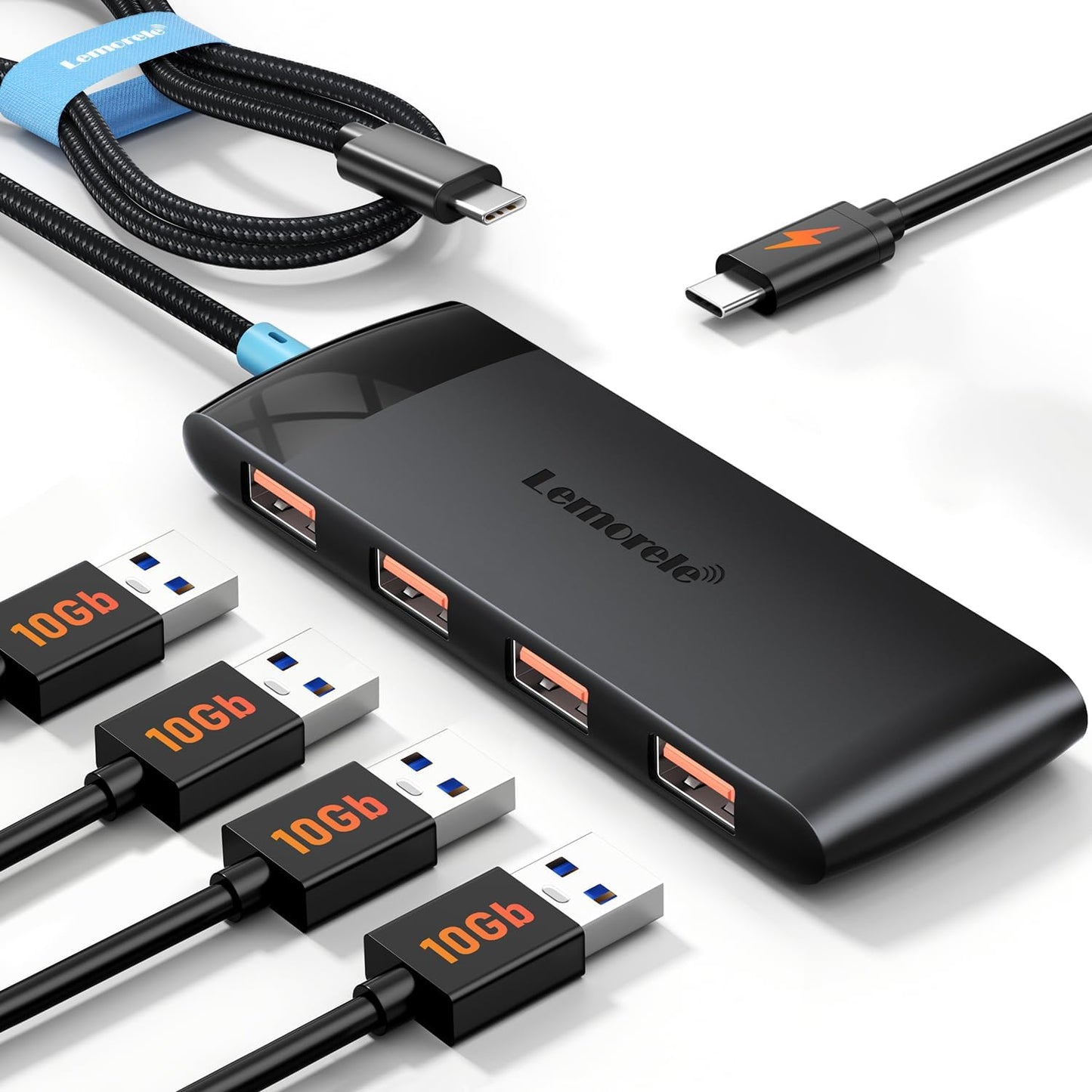 10Gbps USB C Hub, 4 Ports USB 3.2 Splitter for Laptop, USB C to USB Multiport Adapter w/Charging Port, for MacBook Pro/Air, iMac, Surface Pro, Dell, HP, iPad, Samsung, Etc., 0.65ft Cable