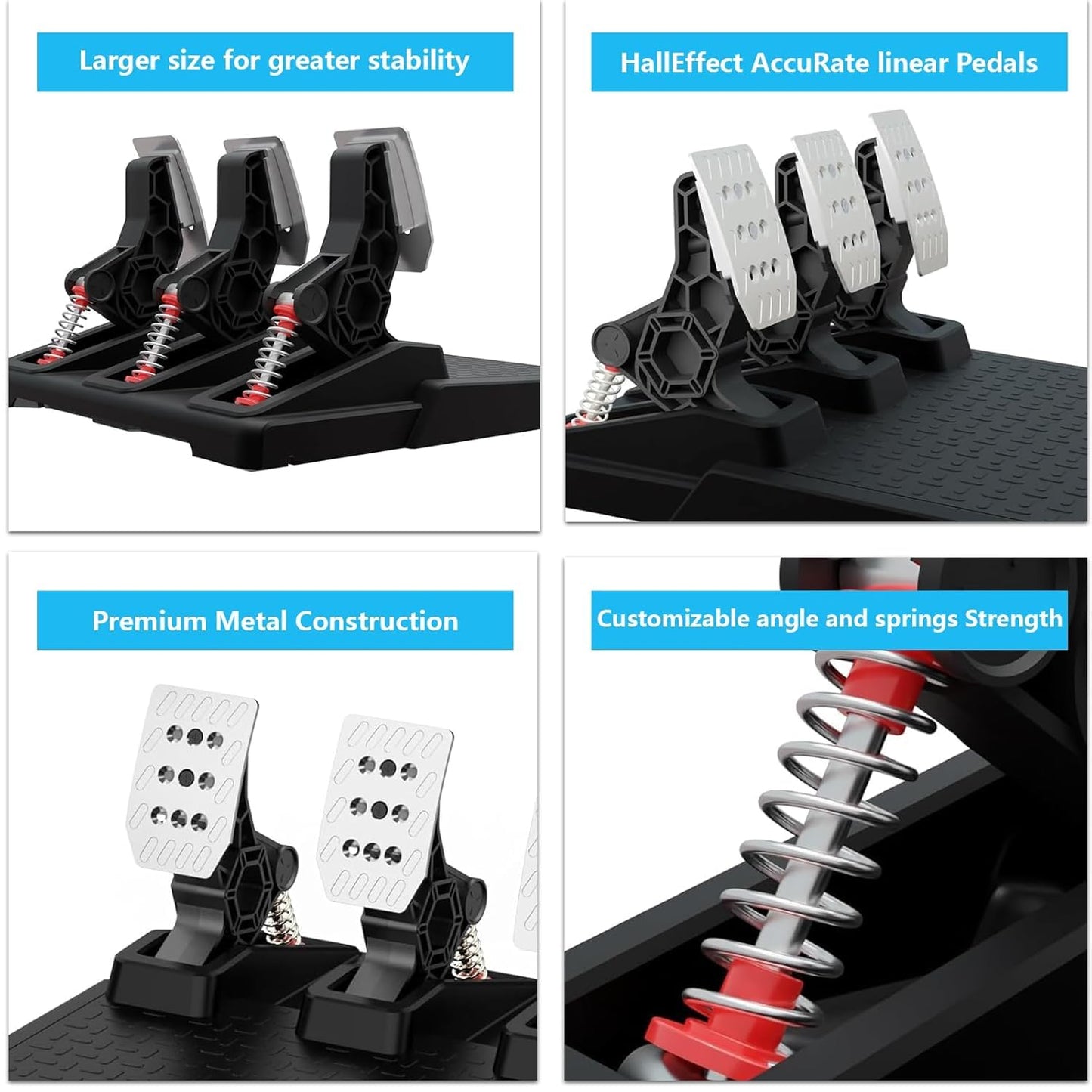 DOYO Racing Pedals, PC Gaming Steering Wheel Metal Pedal Set with Hall Sensor, Swappable Springs, Adjustable Throttle, Brake & Clutch, Durable, Compatible with PC Win11/Win10/Win7