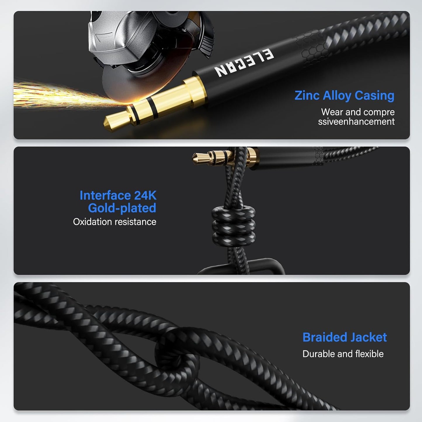Elecan Headphone Extension Cable 5 Ft/2 Pack, 1/8 Inch 3.5 MM AUX Cord Wire Male to Female, Hi-Fi Sound Thin&Slim Braided TRS Stereo Audio Beats Cable Extender for Car,Home Stereos, Speaker,Phones