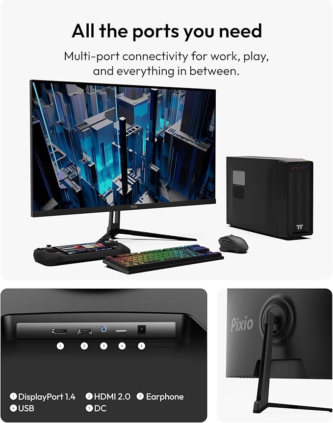 Pixio PX275 Wave 27 inch 100Hz Refresh Rate QHD 1440p Resolution IPS Panel 1ms MPRT Response Time Gaming Monitor with Adaptive Sync