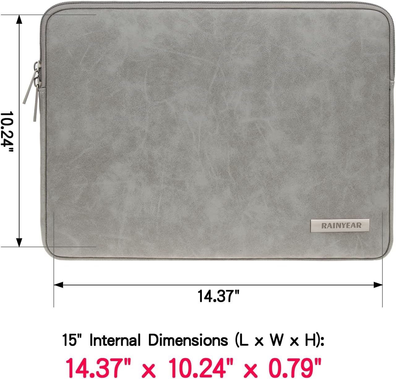 RAINYEAR 15 Inch Laptop Sleeve PU Suede Leather Case Padded Cover Water Resistant Carrying Computer Bag Compatible with 15.4 MacBook Pro/Air, Surface Laptop 3/4 15", New XPS 15 Touch(Gray)