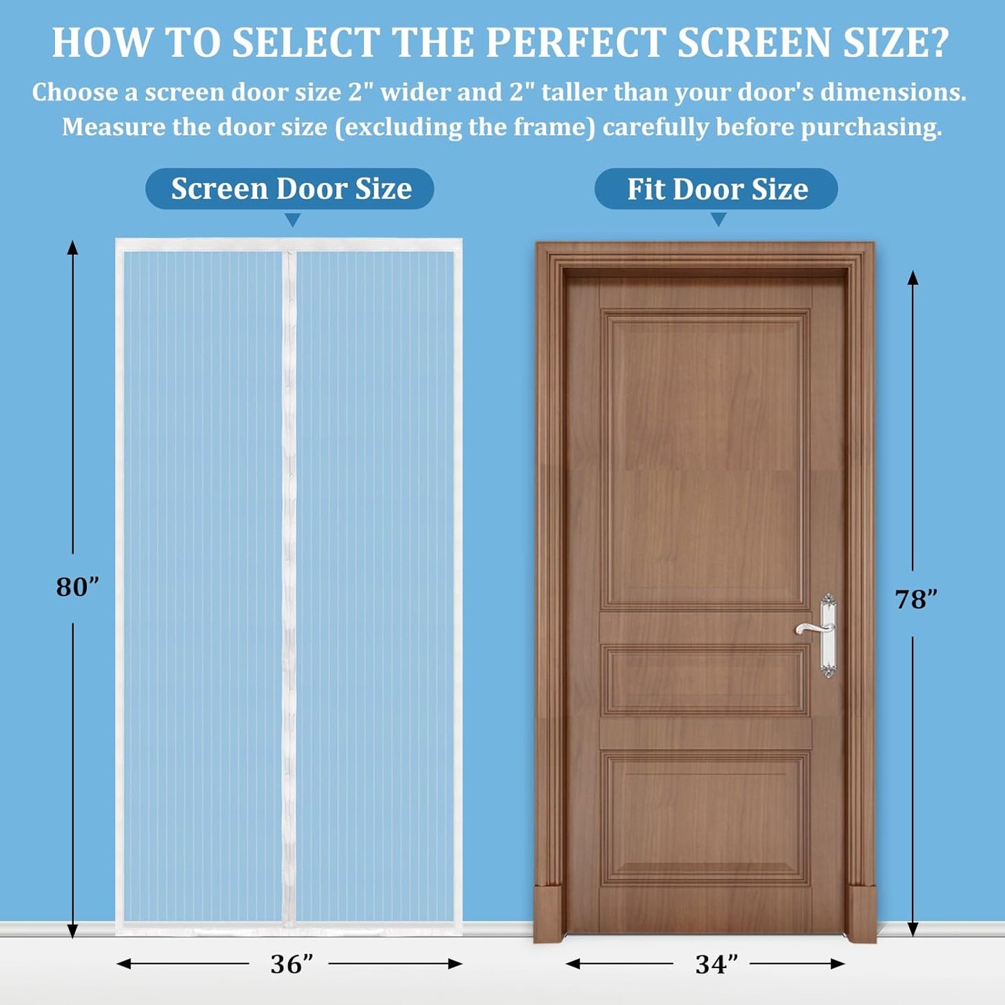 Magnetic Screen Door - Self Sealing, Heavy Duty, Hands Free Mesh Partition Keeps Bugs Out Let Breeze in- Pet and Kid Friendly - Keep Open Feature (White, Fit Door Size 34 x 78 Inch)